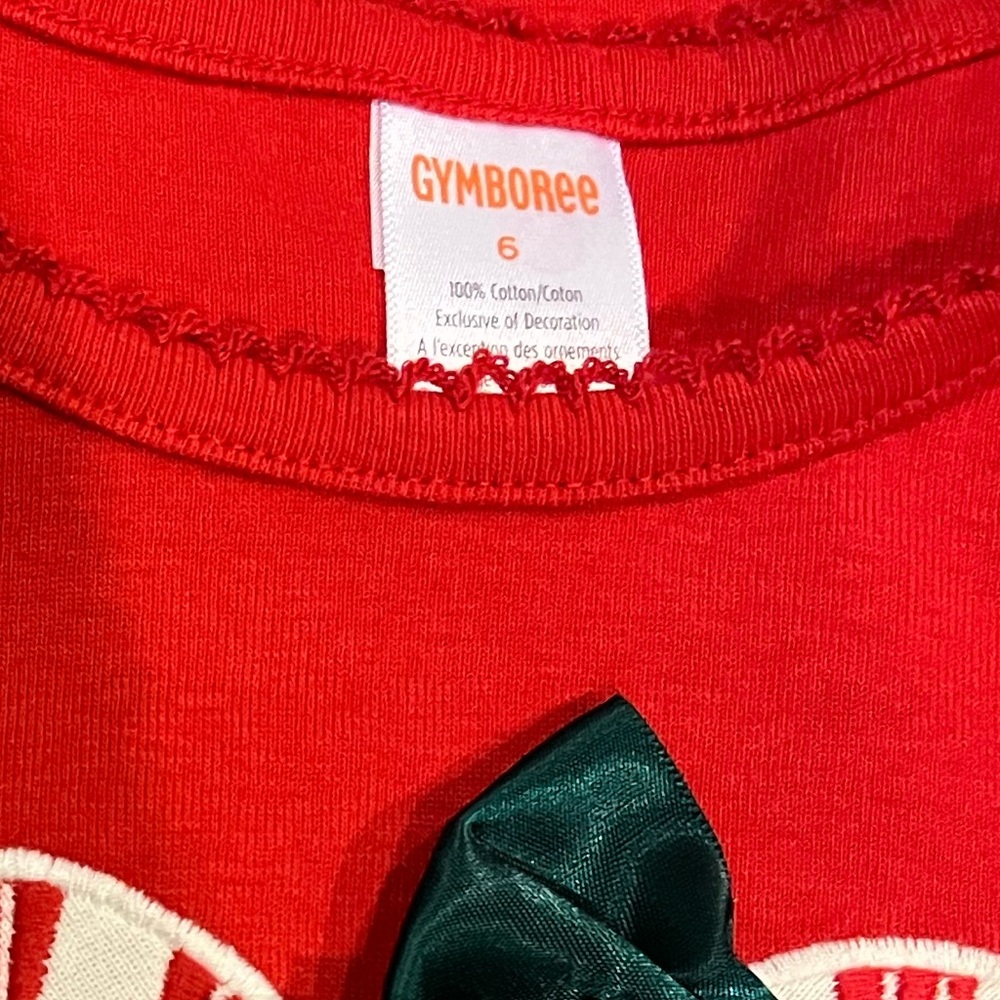Girls Gymboree Appliqué Candy Cane Bow Long-Sleeve Christmas Shirt - 6 - Red - Picture 7 of 7